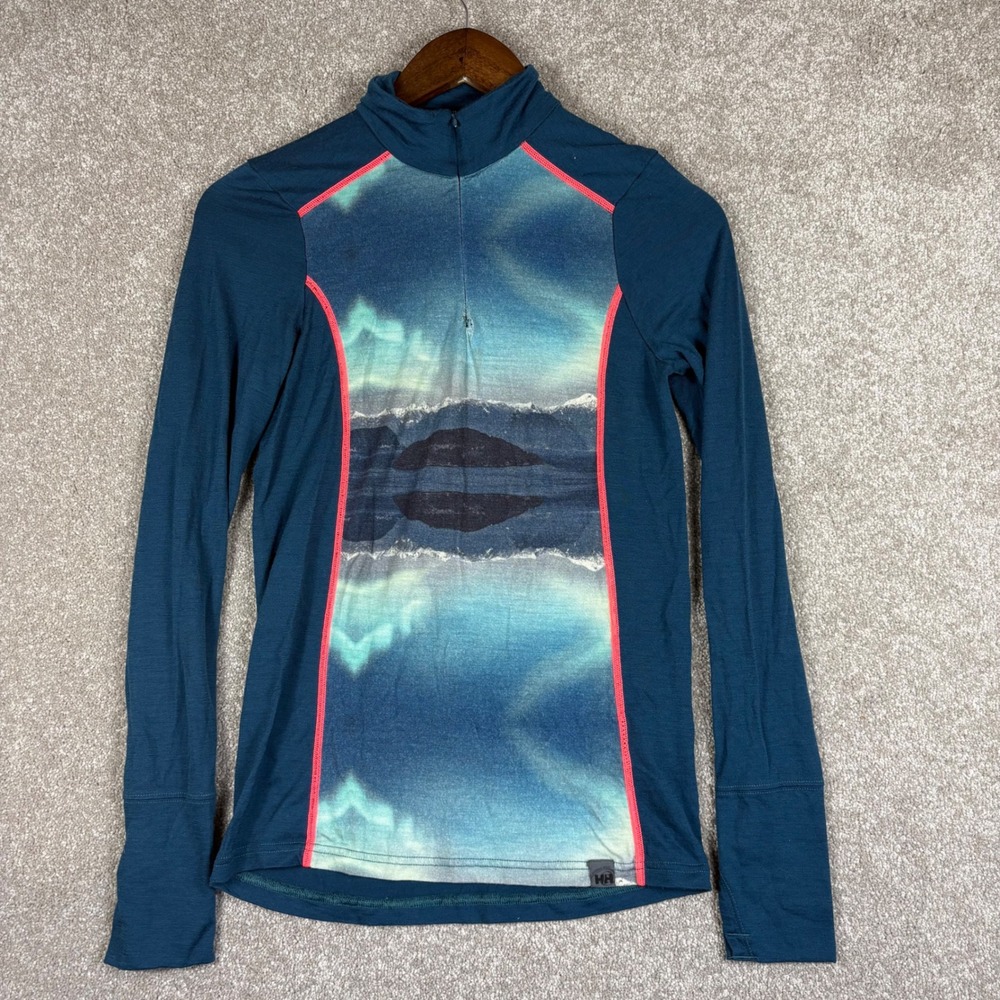 FLAWS Helly Hansen Lifa Merino Blue Mountain Graphic Quarter Zip Base Layer S